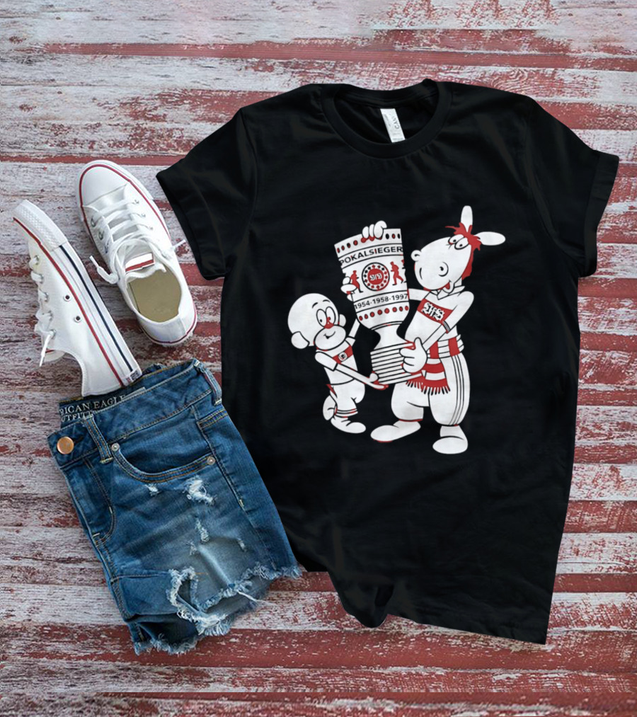 VfB Pokal Affle Und Pferdle Cartoon Celebrating Trophy T-Shirt