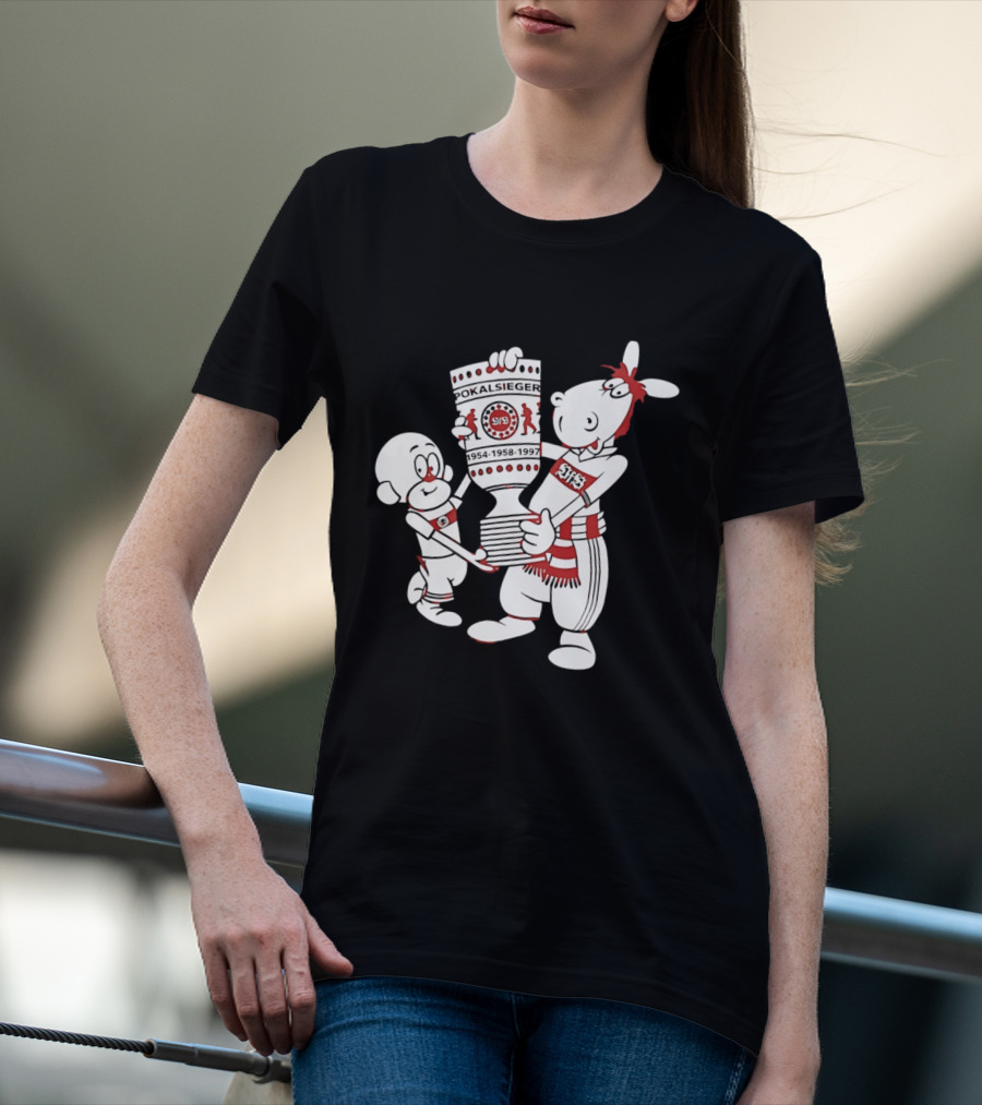 VfB Pokal Affle Und Pferdle Cartoon Celebrating Trophy T-Shirt