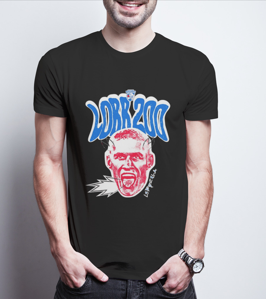 Western Bulldogs Lobb 200 Games Lobbzilla Big Head T-Shirt