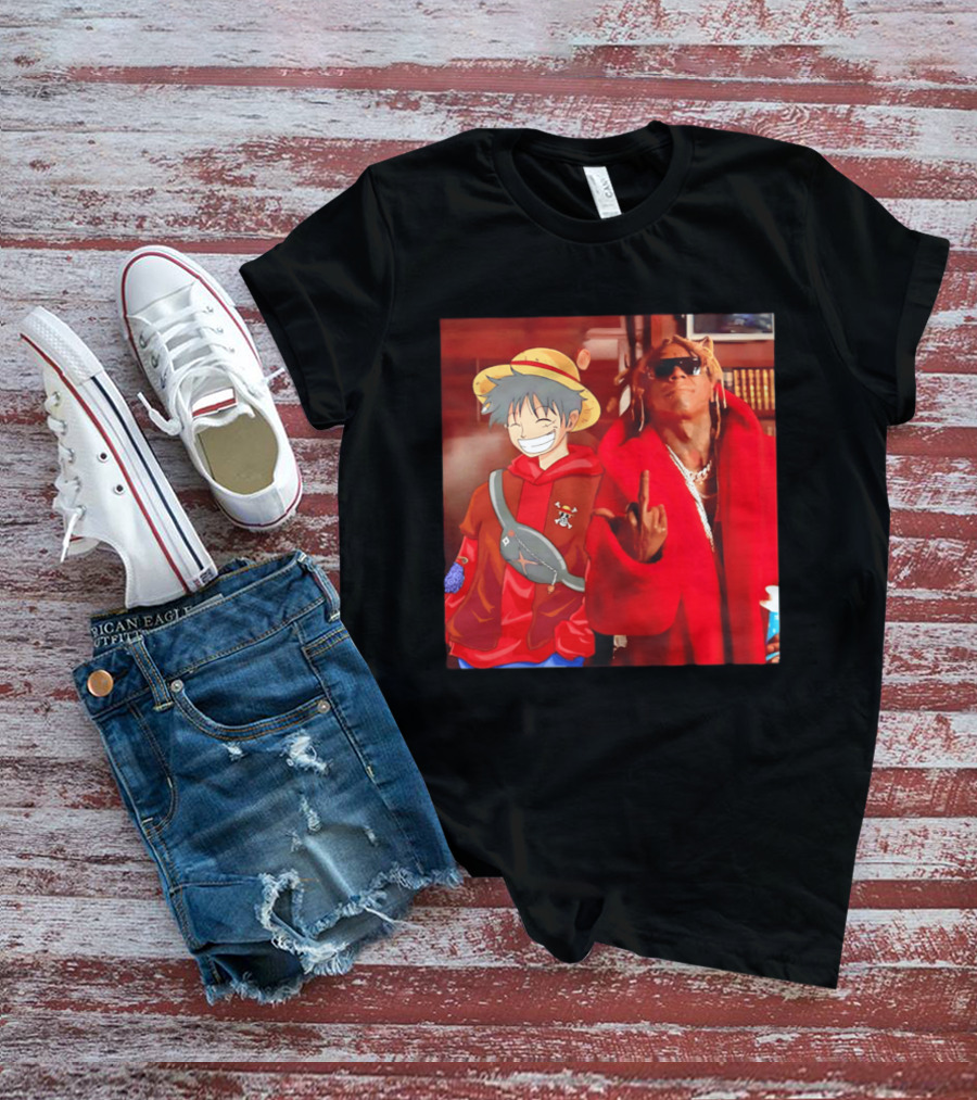 Lil Gum Monkey D. Luffy And Rapper Red Coat Outfit Fusion T-Shirt