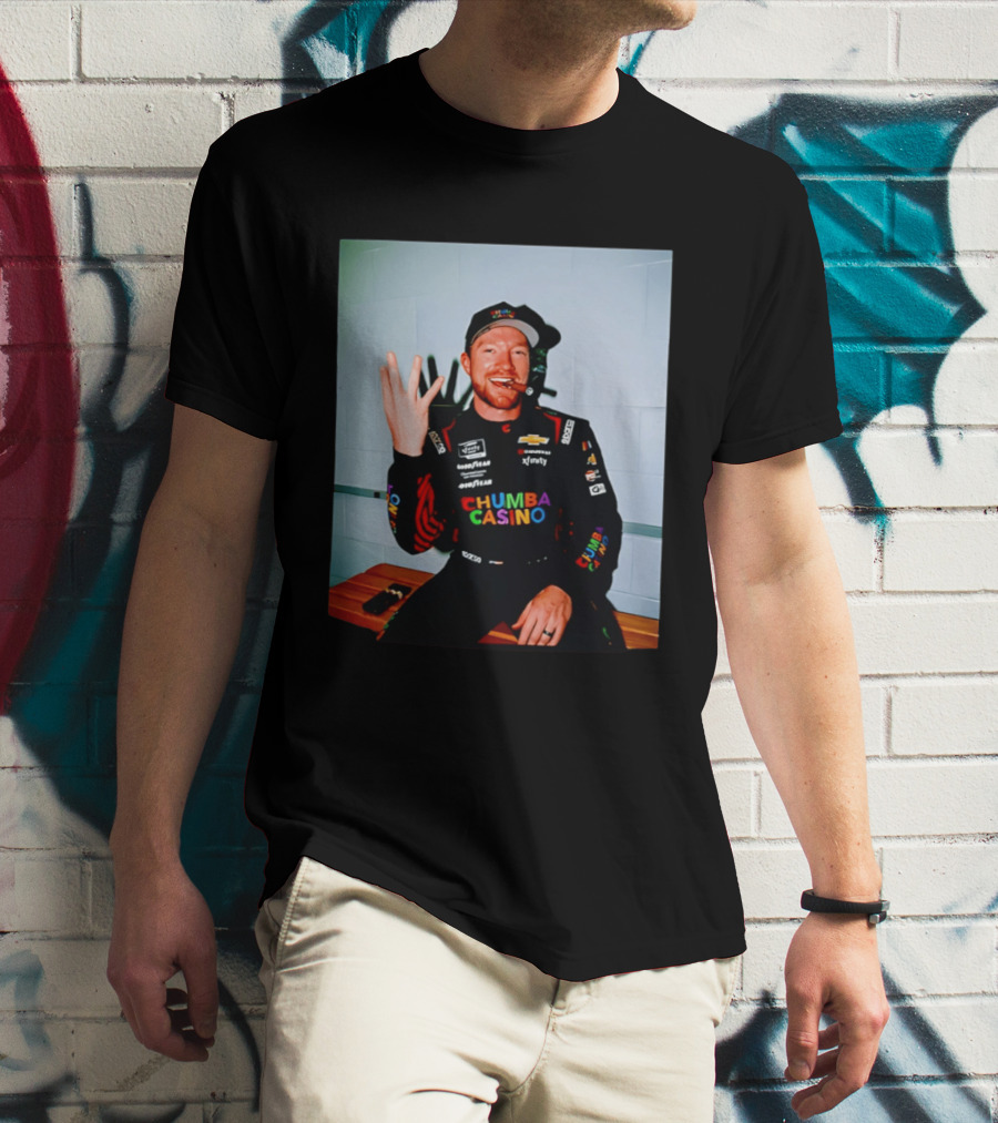 Tyler Reddick Three Peat Chumba Casino Racing Suit And Cigar Celebration T-Shirt