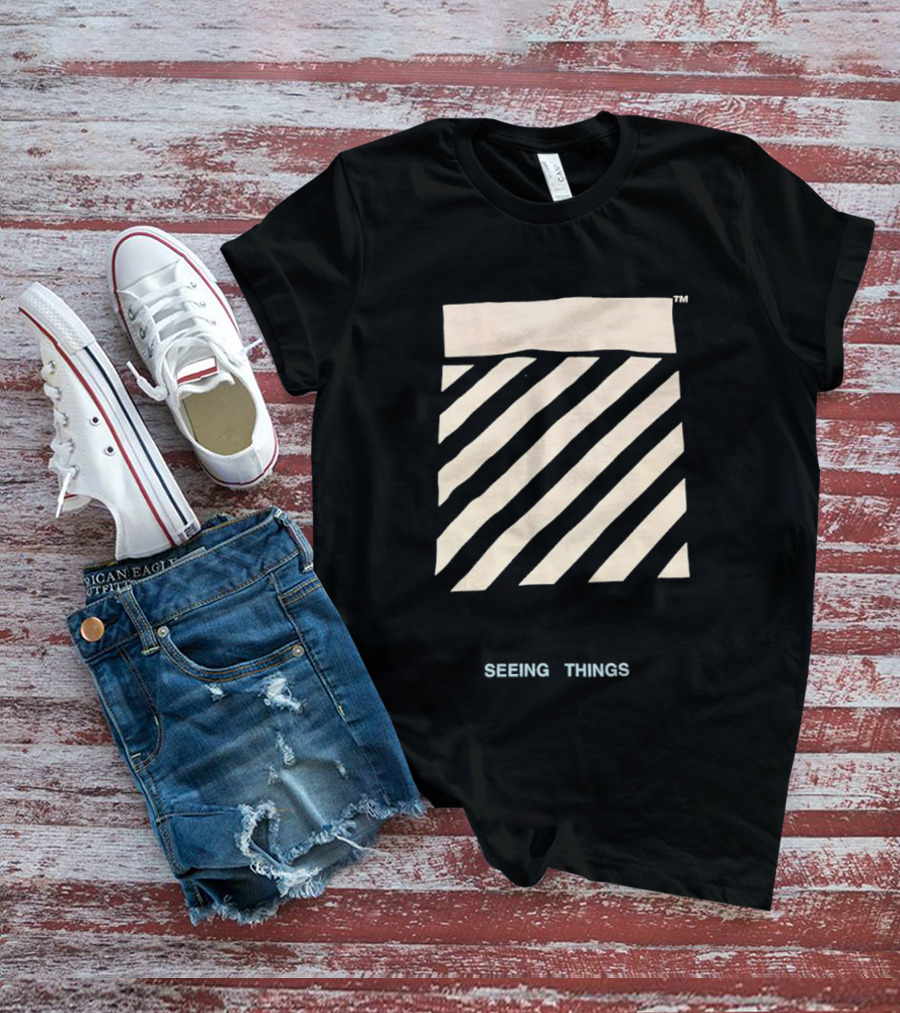 Off White Seeing Things Beige Diagonal Stripes T-Shirt