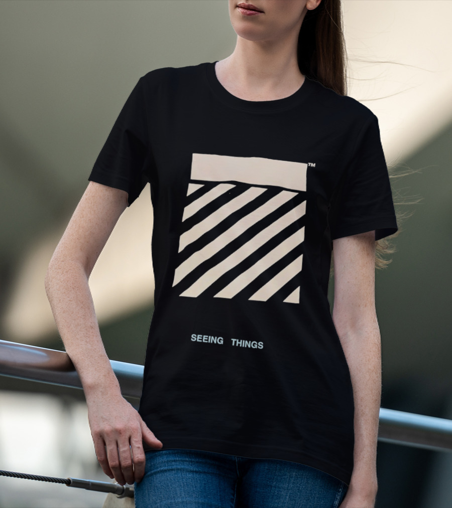 Off White Seeing Things Beige Diagonal Stripes T-Shirt