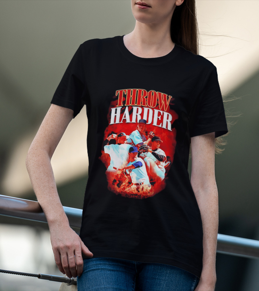 Throw Harder Baseball Players With Fire T-Shirt
