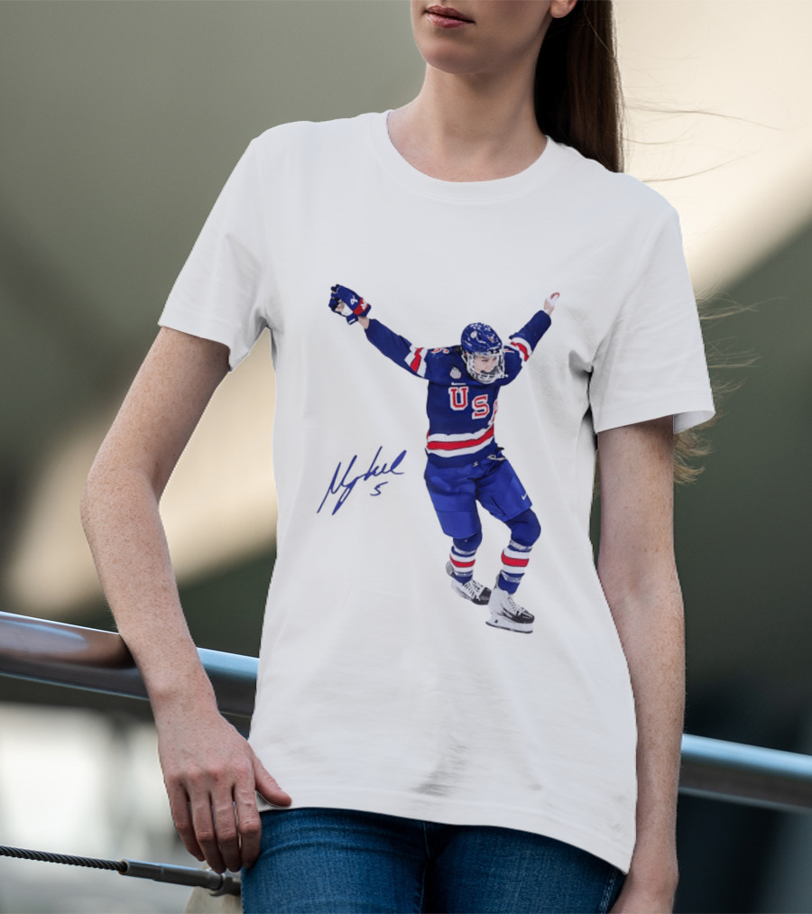 USA Team Hockey Megan Keller Blue Uniform Celebration T-Shirt