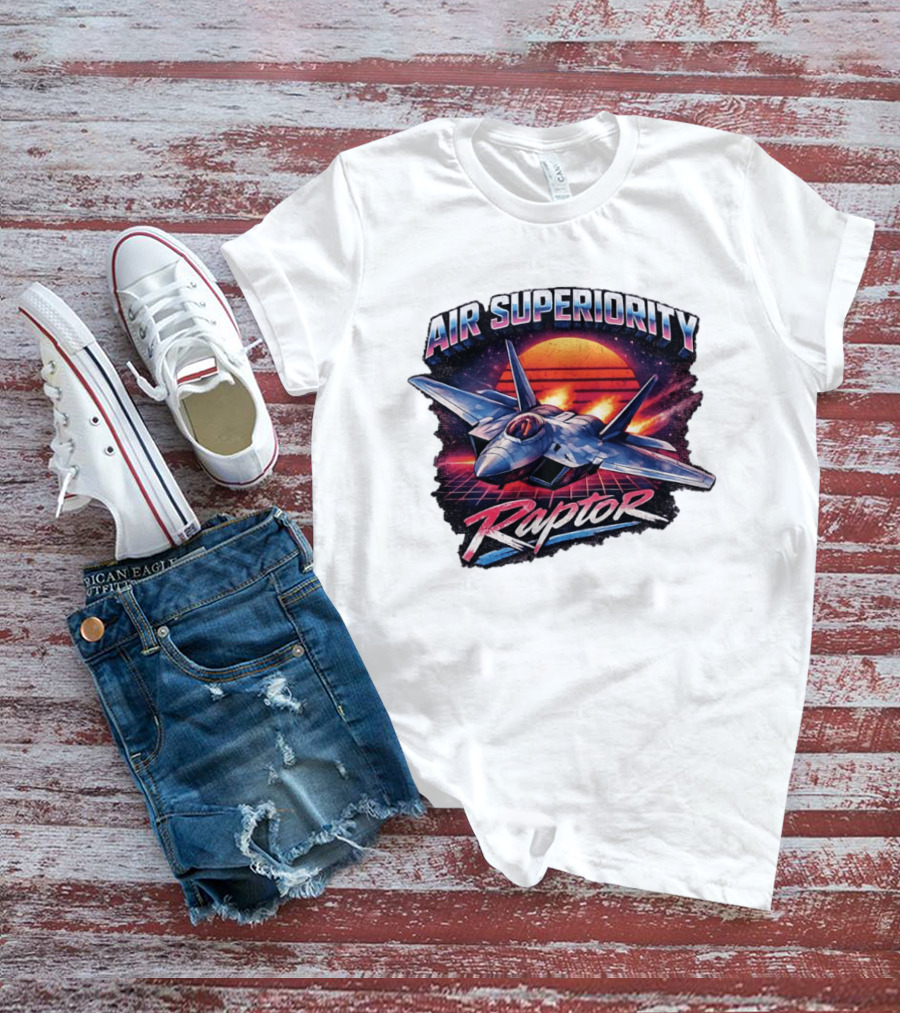 Air Superiority Raptor Fighter Jet Retro Sunset T-Shirt