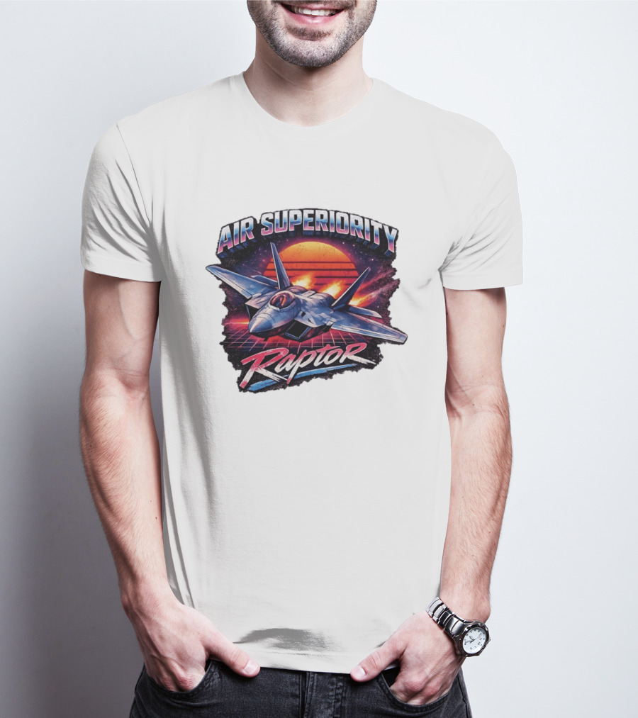 Air Superiority Raptor Fighter Jet Retro Sunset T-Shirt