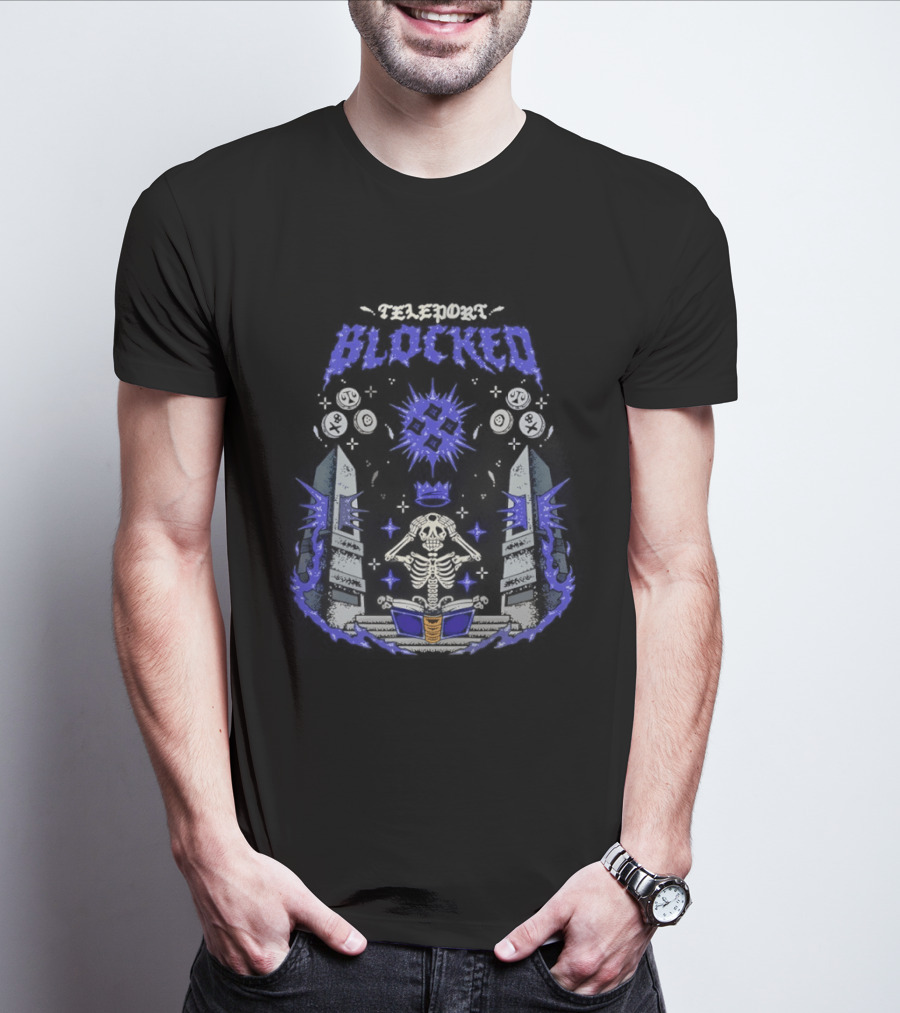Skeleton Wearing Crown Teleport Blocked OSRS Magic Book Mystical Aura And Power T-Shirt