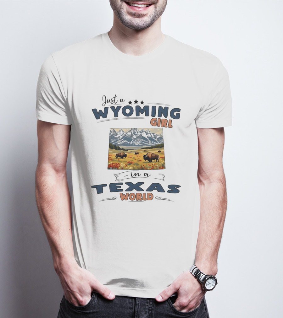 Wyoming Girl Bison Landscape In Texas World T-Shirt