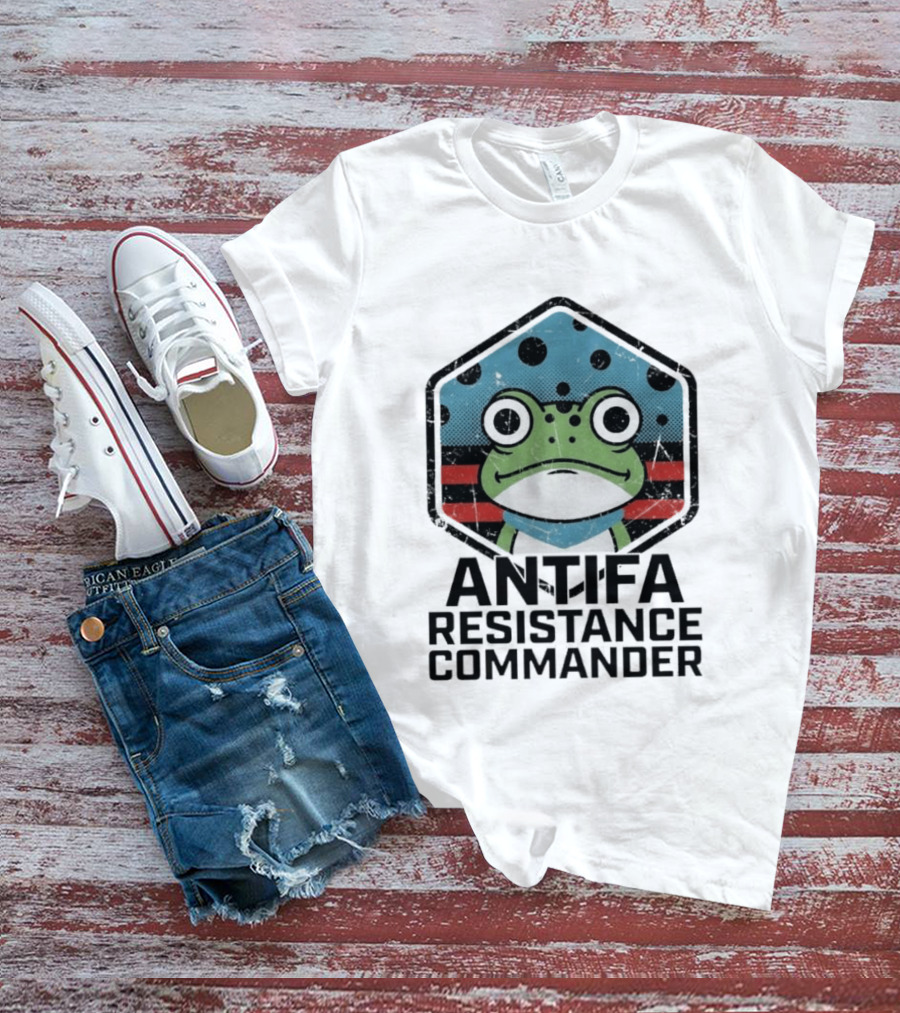 Antifa Resistance Commander Frog Hexagon T-Shirt