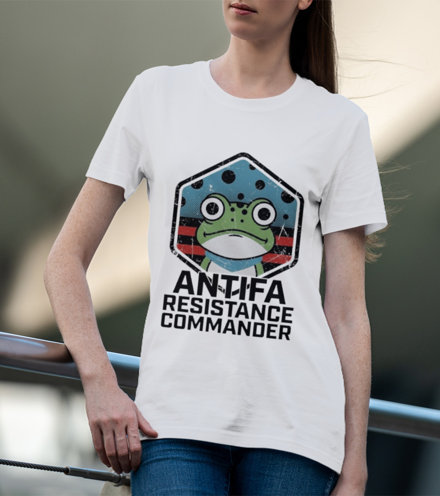 Antifa Resistance Commander Frog Hexagon T-Shirt