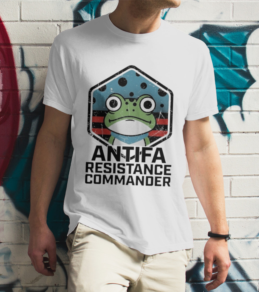 Antifa Resistance Commander Frog Hexagon T-Shirt