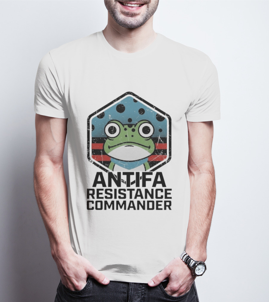 Antifa Resistance Commander Frog Hexagon T-Shirt