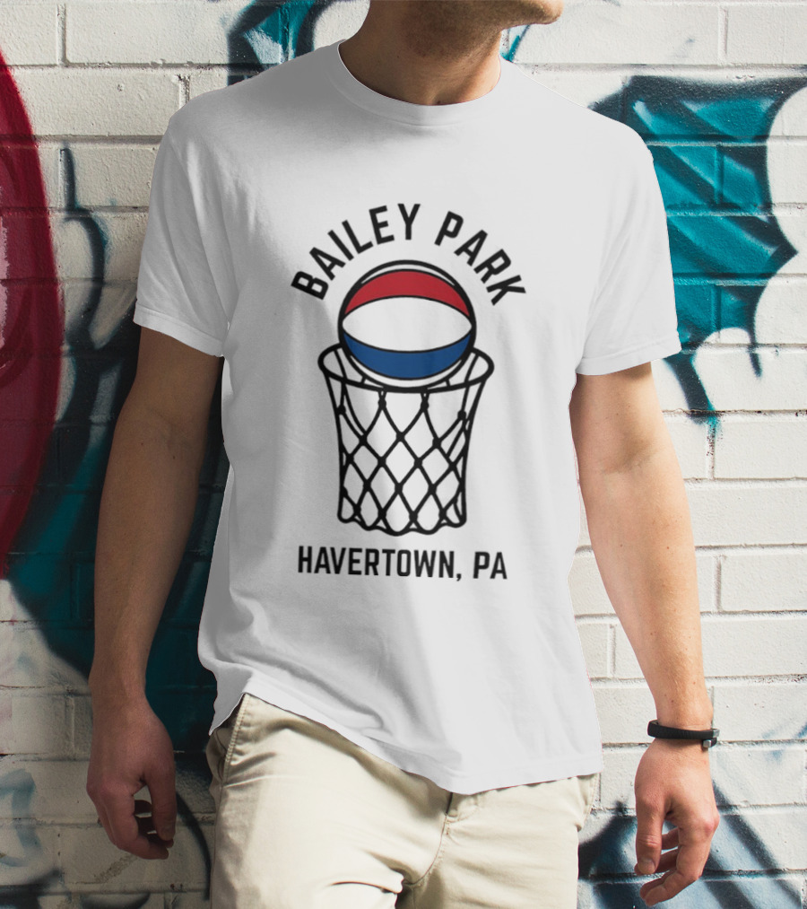 Bailey Park Havertown PA Basketball Hoop Red Blue White Ball T-Shirt