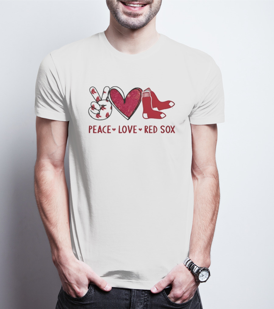 Peace Love Red Sox Hand Sign Heart Shape Socks T-Shirt