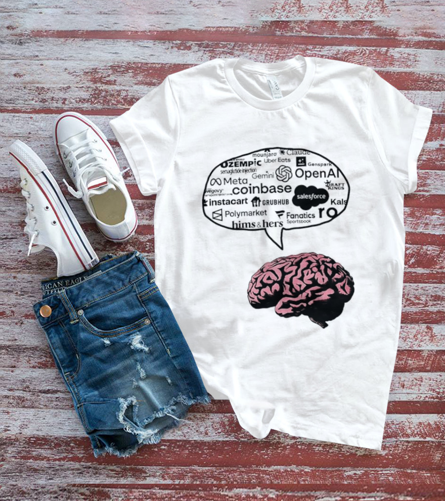 Capitalism Brain Thinking With Tech Giants Logos OpenAI Meta Twitter Coinbase Brands T-Shirt