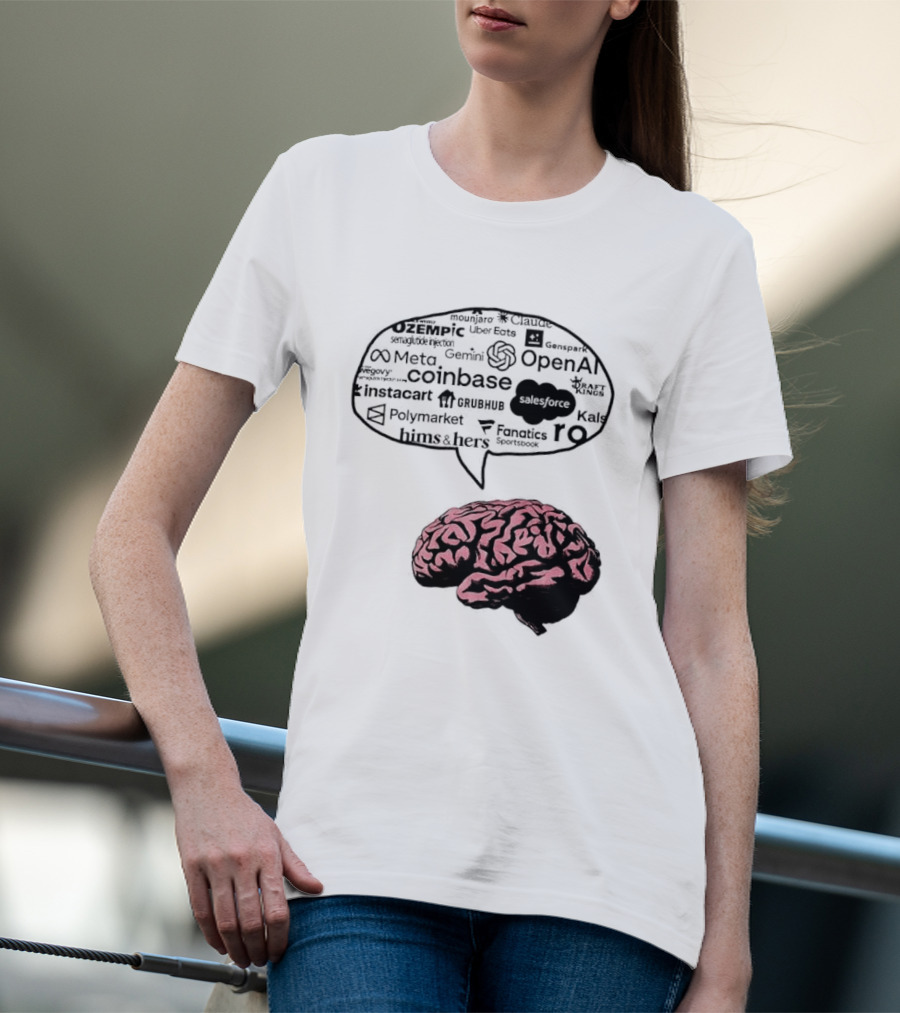 Capitalism Brain Thinking With Tech Giants Logos OpenAI Meta Twitter Coinbase Brands T-Shirt