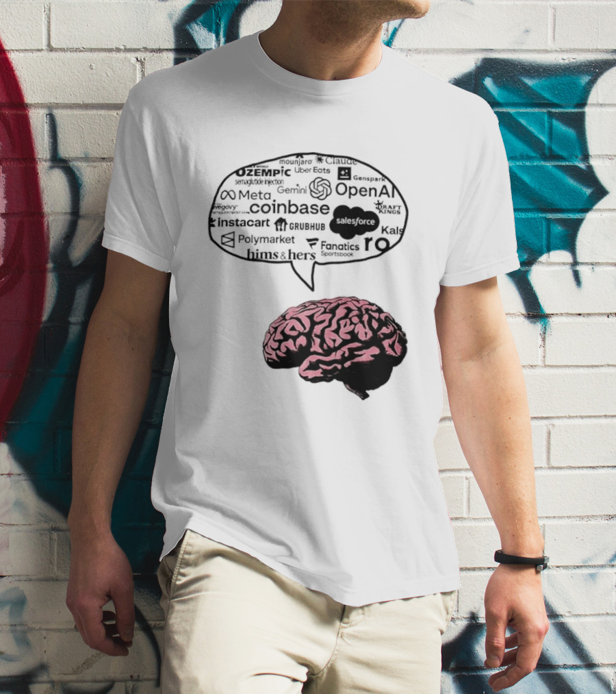Capitalism Brain Thinking With Tech Giants Logos OpenAI Meta Twitter Coinbase Brands T-Shirt