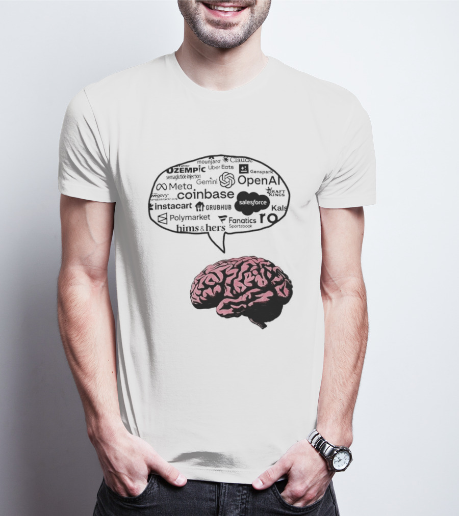 Capitalism Brain Thinking With Tech Giants Logos OpenAI Meta Twitter Coinbase Brands T-Shirt