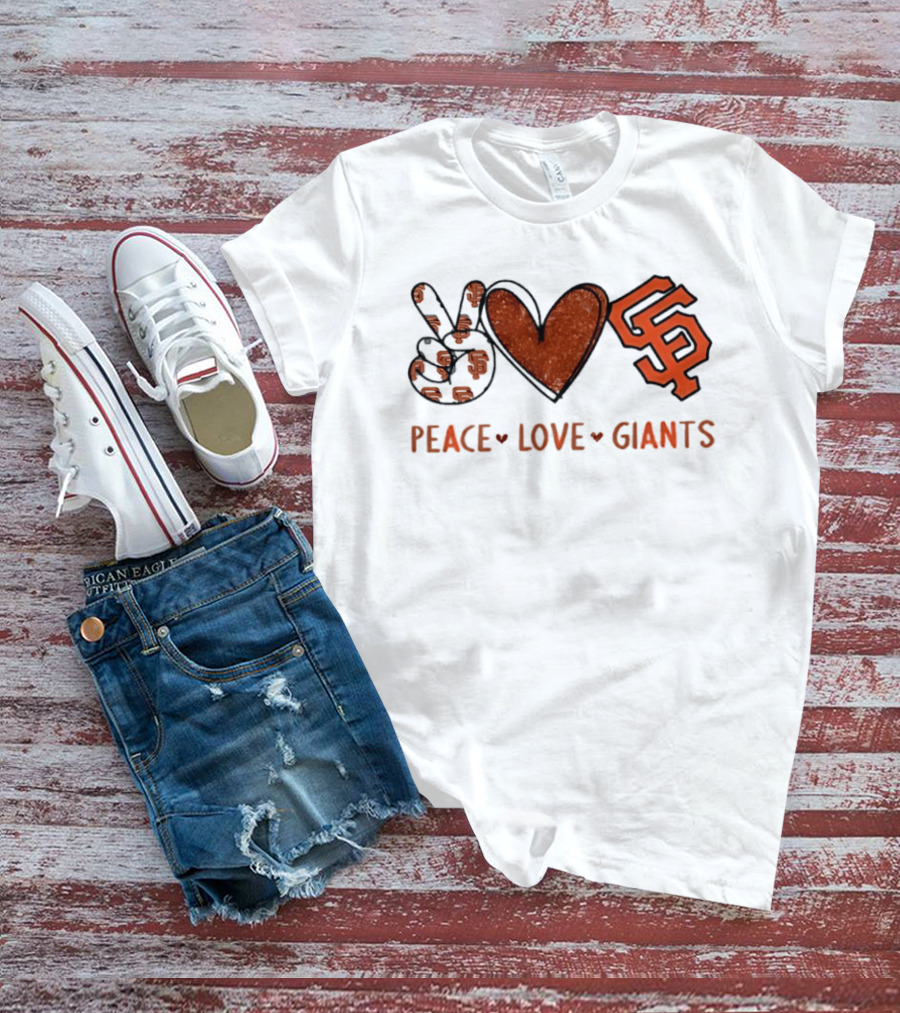 San Francisco Giants Peace Love SF Hand Sign Heart Shape T-Shirt