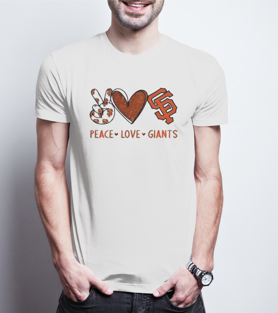San Francisco Giants Peace Love SF Hand Sign Heart Shape T-Shirt
