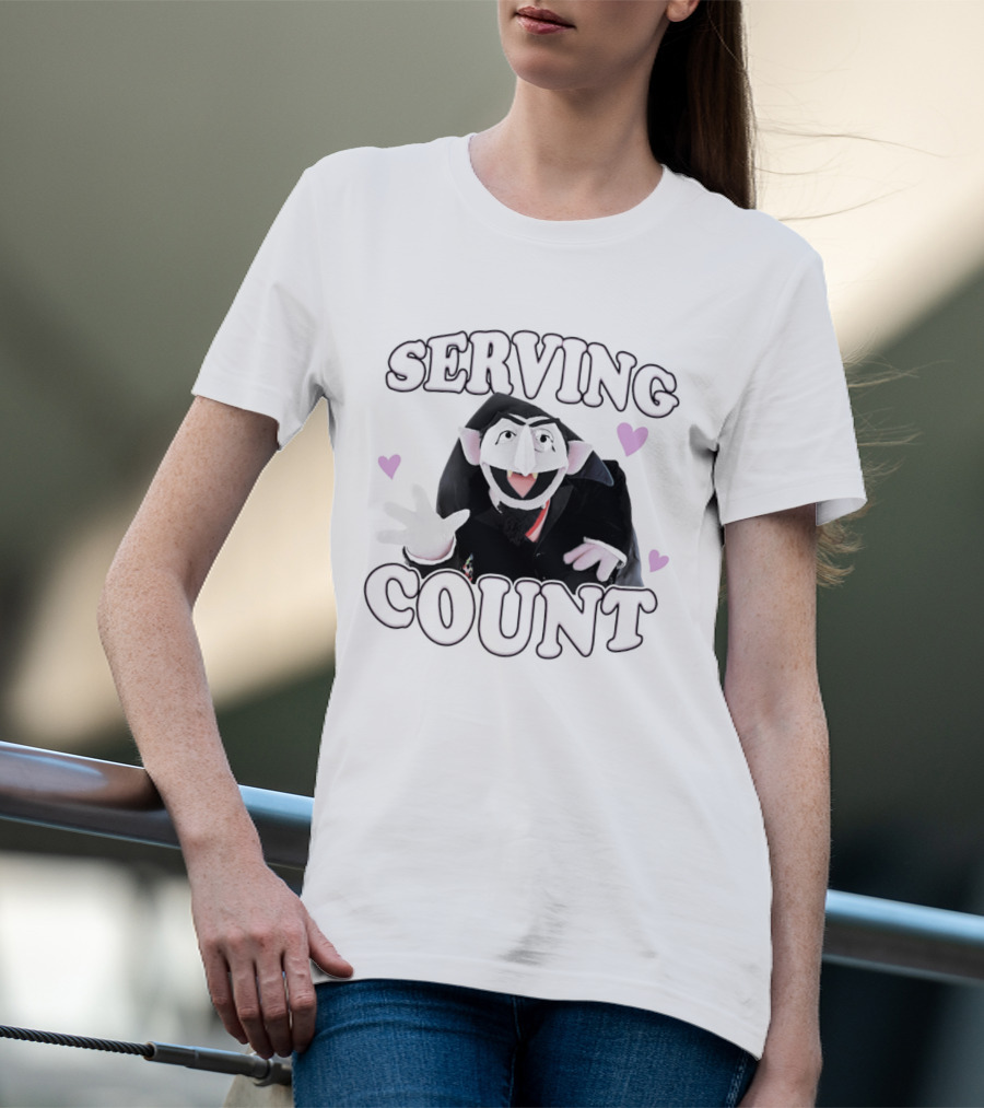 Serving Count Cartoon Vampire Hearts T-Shirt