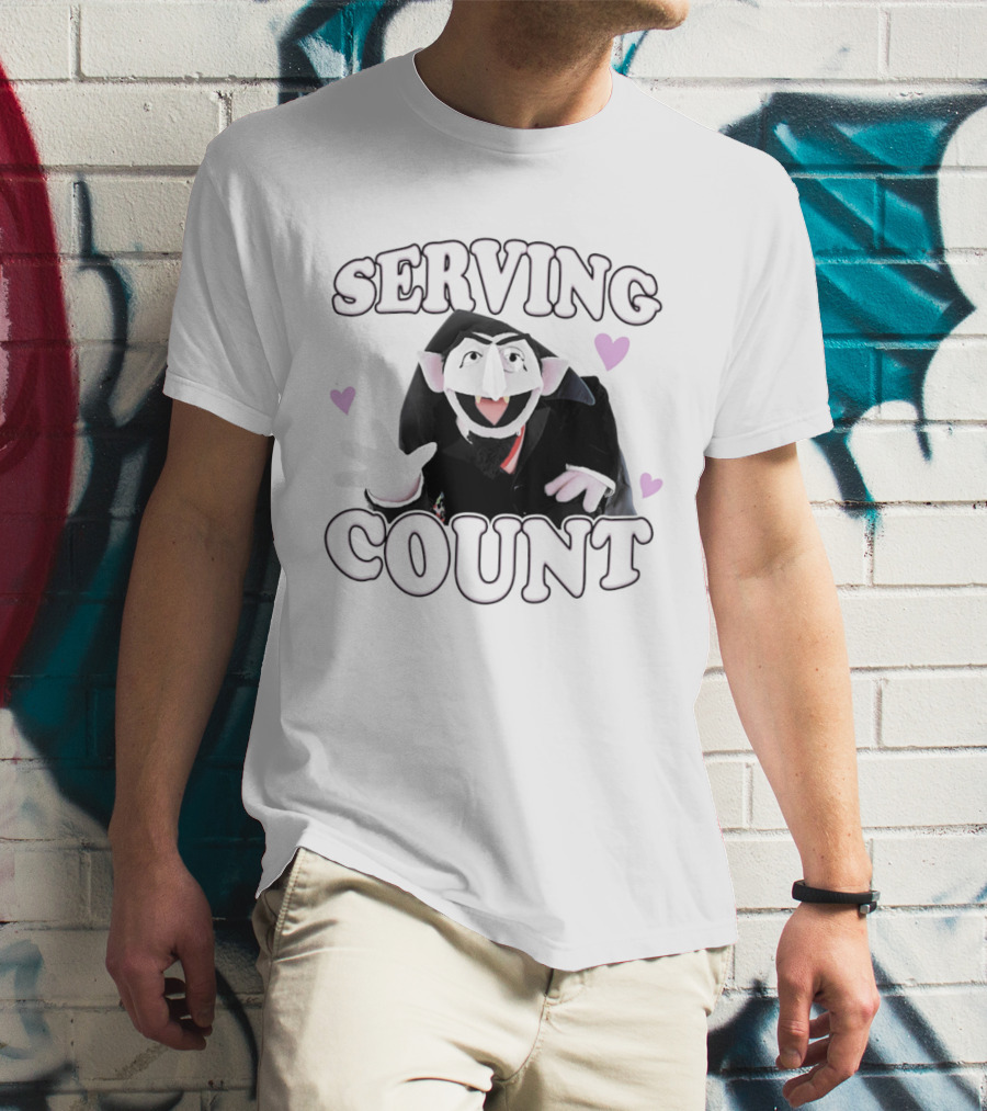 Serving Count Cartoon Vampire Hearts T-Shirt