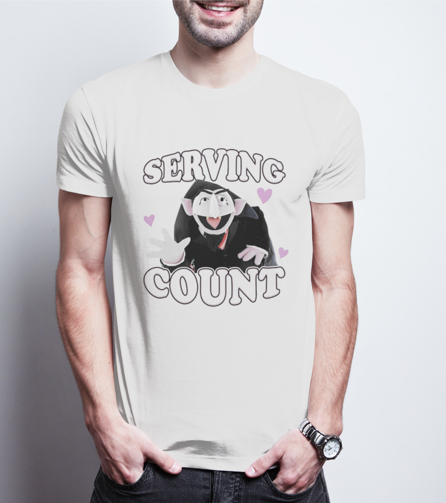 Serving Count Cartoon Vampire Hearts T-Shirt