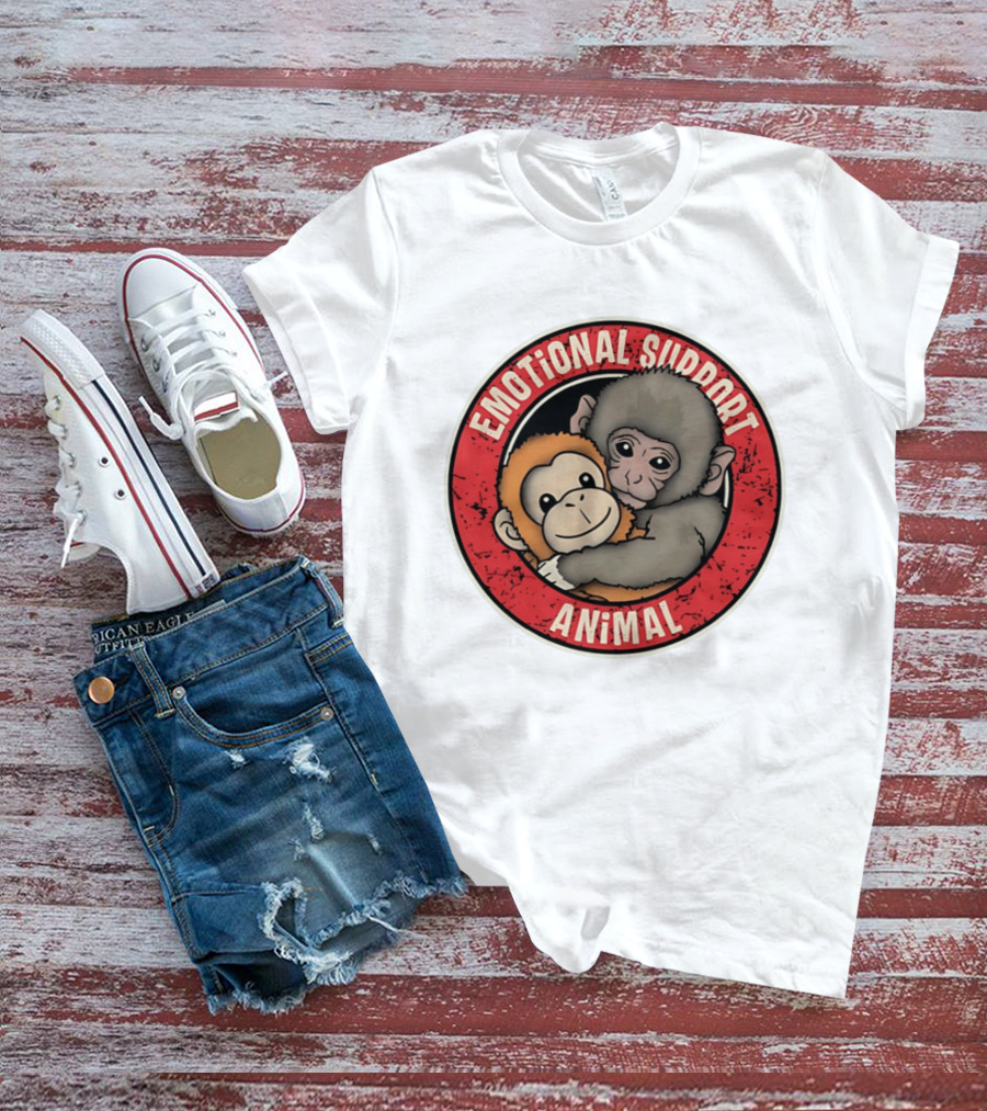 Emotional Support Animal Monkey Punch Hugging Sticker T-Shirt