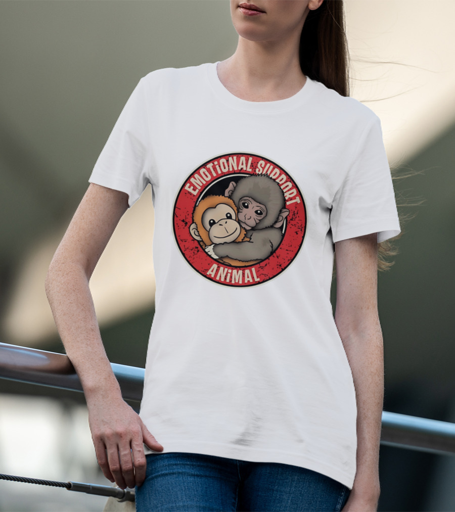 Emotional Support Animal Monkey Punch Hugging Sticker T-Shirt