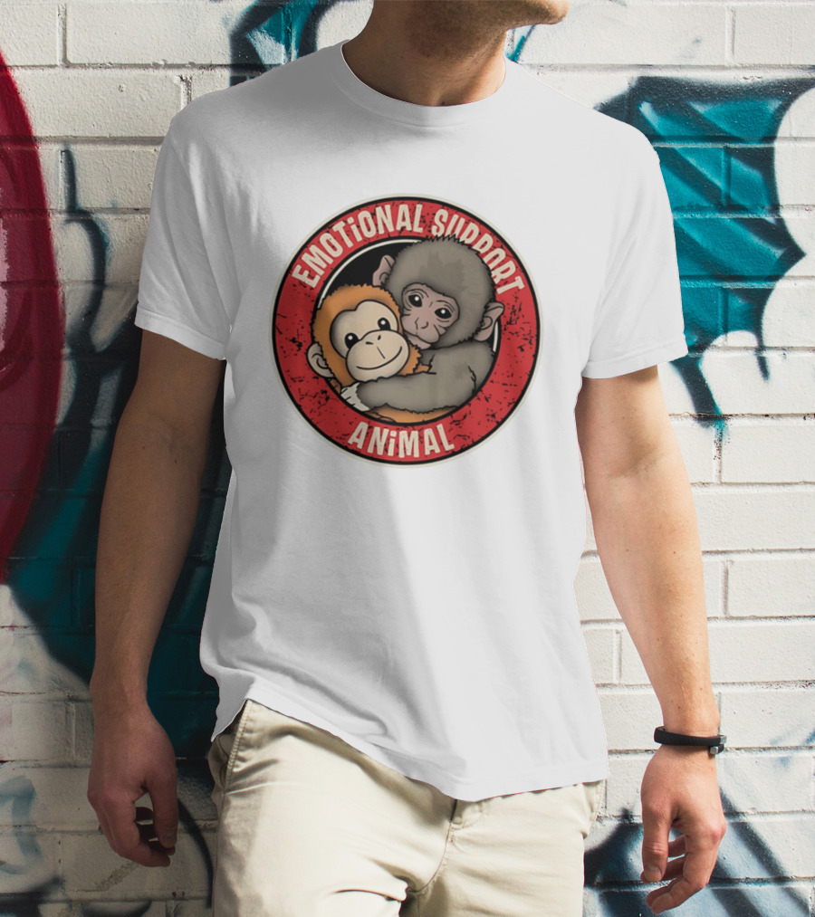 Emotional Support Animal Monkey Punch Hugging Sticker T-Shirt