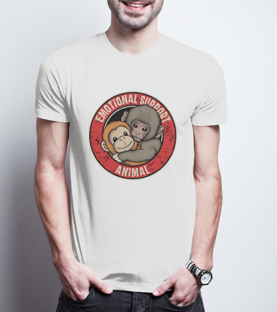 Emotional Support Animal Monkey Punch Hugging Sticker T-Shirt