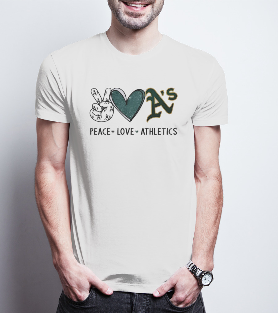 Peace Love Oakland Athletics Hand Sign Heart Shape A's T-Shirt