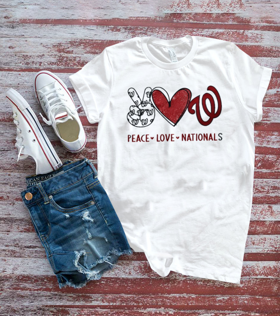 Peace Love Nationals Hand Sign Heart Shape Washington Nationals T-Shirt