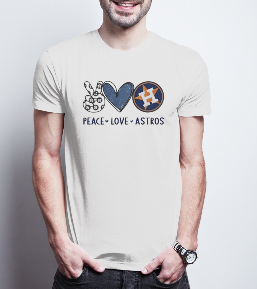 Peace Love Astros Hand Sign Heart Shape Houston Team T-Shirt