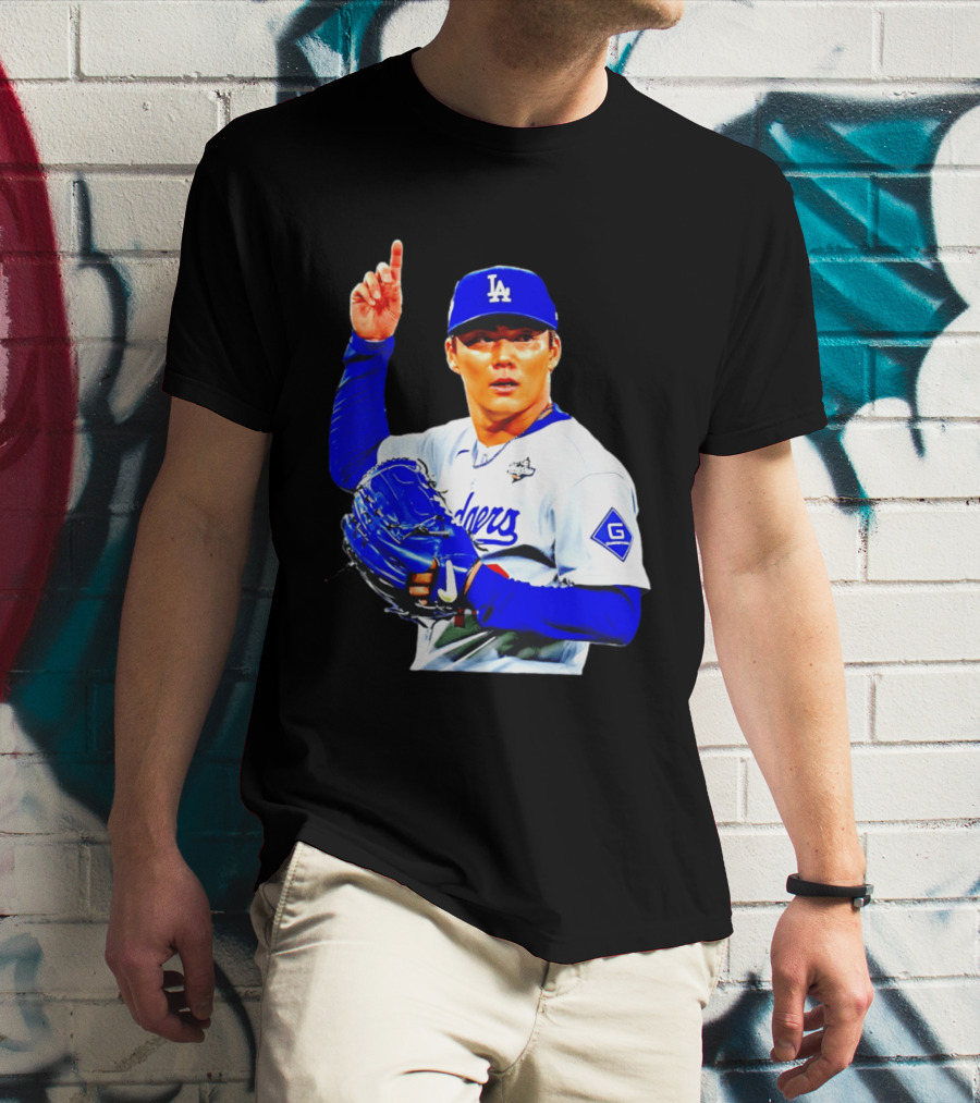 Yoshinobu Yamamoto '26 Los Angeles Dodgers Player Blue Glove T-Shirt