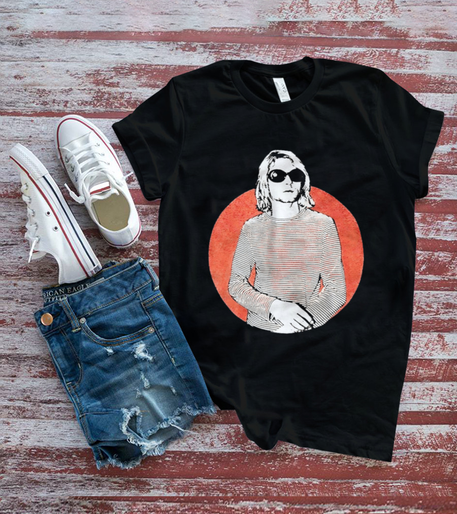 Kurt Cobain Striped Long Sleeve With Sunglasses T-Shirt
