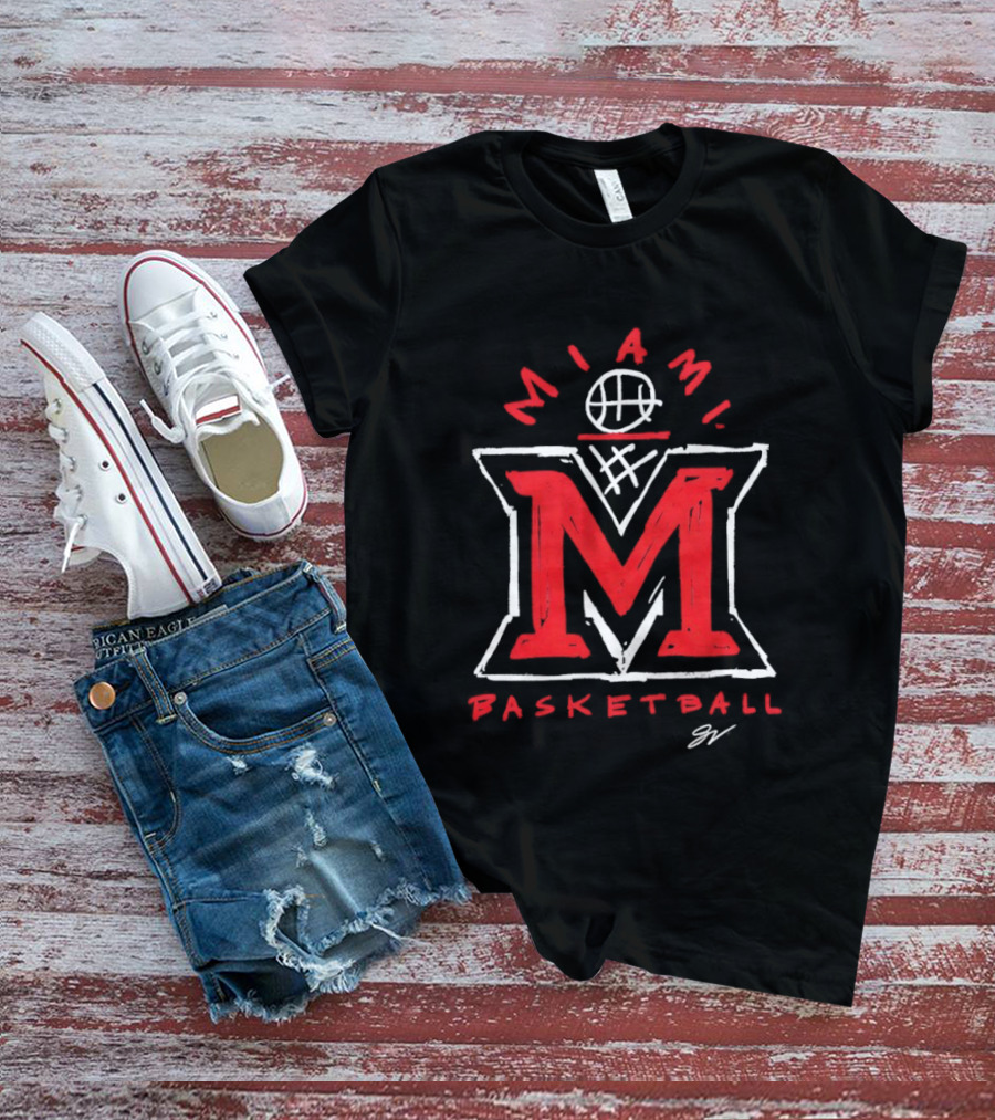 Miami RedHawks Basketball M Logo Sketch T-Shirt