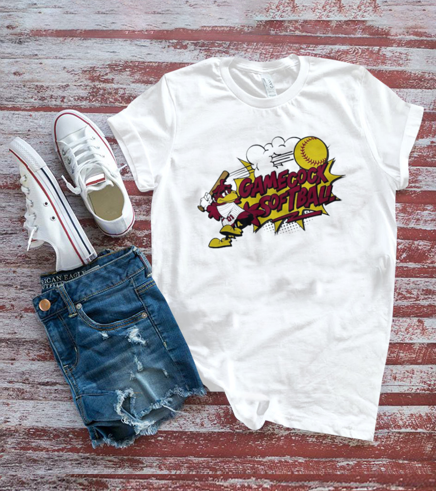 Gamecock Softball Cartoon Player Batting With Ball T-Shirt