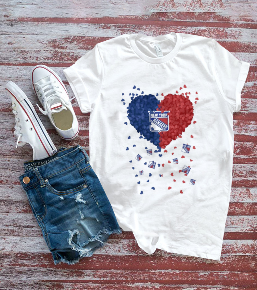 New York Rangers Heart Shaped Emblem With Blue And Red T-Shirt