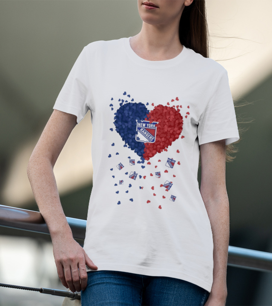 New York Rangers Heart Shaped Emblem With Blue And Red T-Shirt