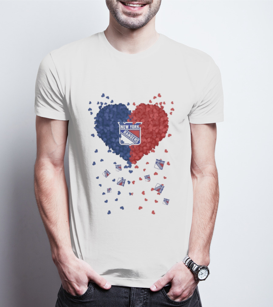 New York Rangers Heart Shaped Emblem With Blue And Red T-Shirt