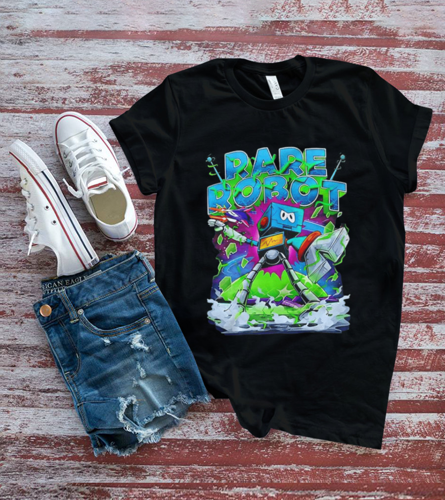 RARE ROBOT 555 Futuristic Retro Neon Style Robot Explosion T-Shirt