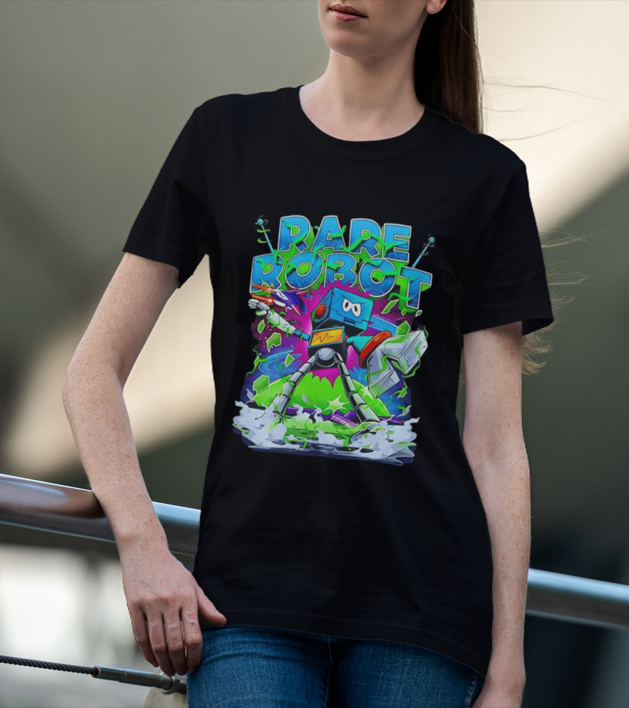 RARE ROBOT 555 Futuristic Retro Neon Style Robot Explosion T-Shirt