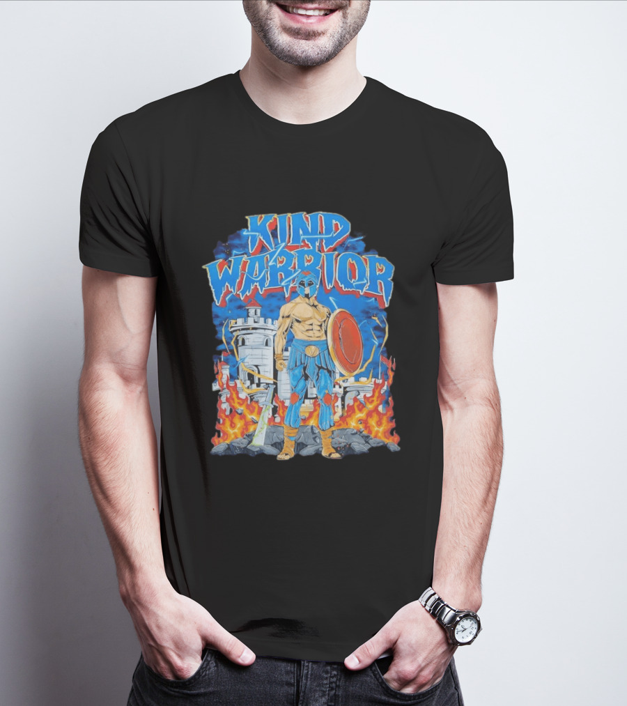Kind Warrior Castle Flames Comic Hero T-Shirt