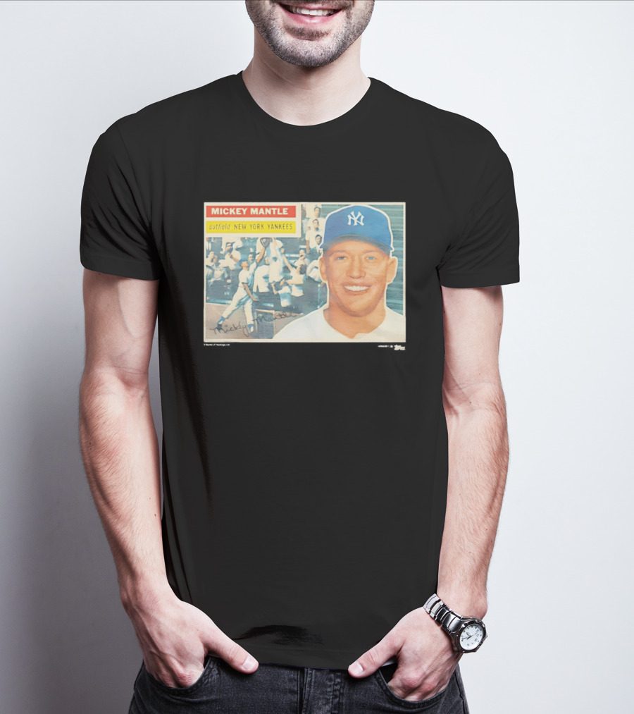 Mickey Mantle Outfield New York Yankees 1956 Topps Baseball Card T-Shirt