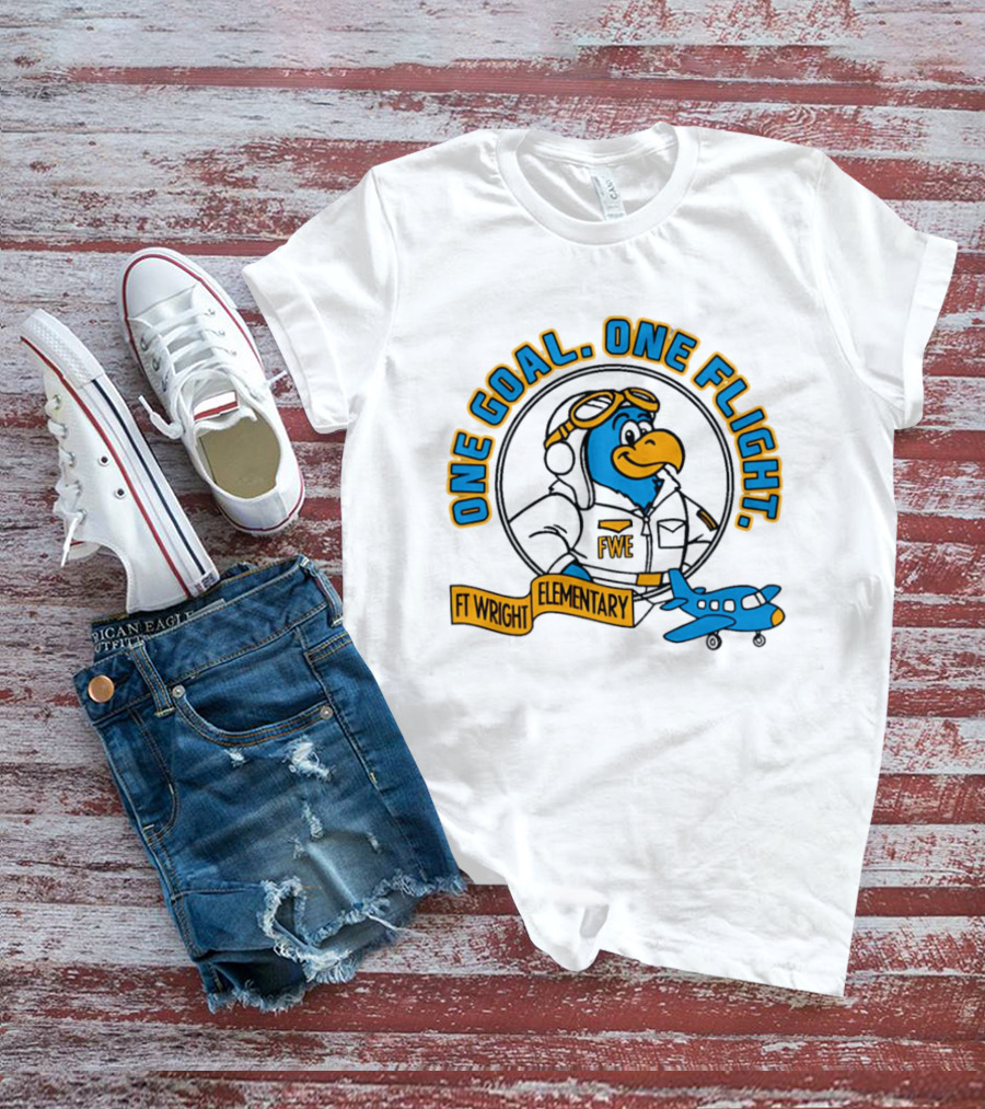 Ft Wright Elementary Falcons One Goal One Flight Pilot Bird With Plane T-Shirt