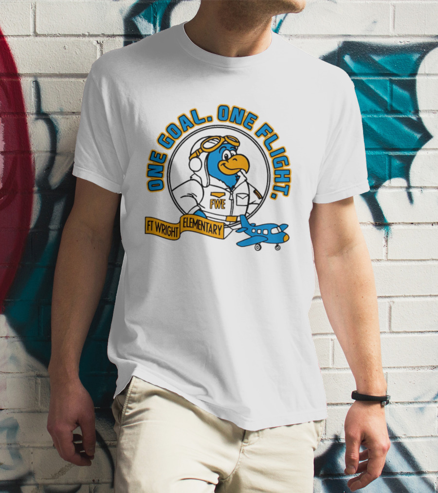 Ft Wright Elementary Falcons One Goal One Flight Pilot Bird With Plane T-Shirt