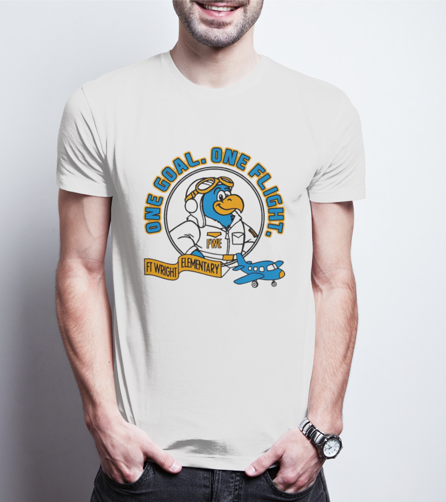 Ft Wright Elementary Falcons One Goal One Flight Pilot Bird With Plane T-Shirt