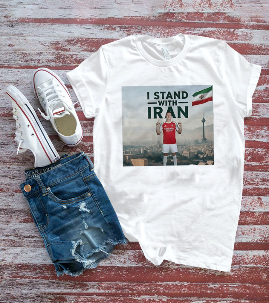 I Stand With Iran Soccer Supporter With Flag And Cityscape T-Shirt